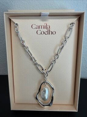 Camila Coelho | Paperclip Chain Pendant Necklace w/ Baroque Faux Pearl